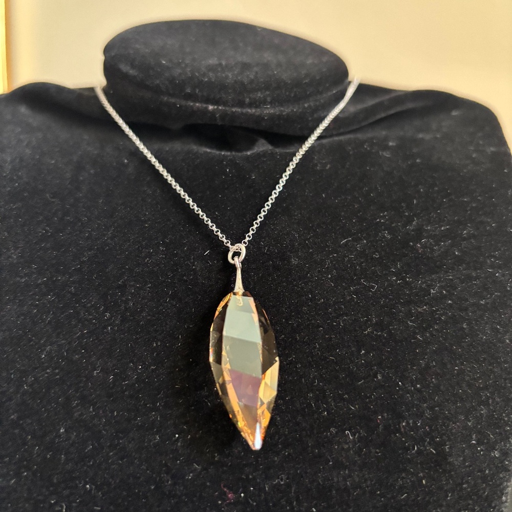 Lemoniq 30" Sterling Chain with Amber Swarovski Crystal Pendant